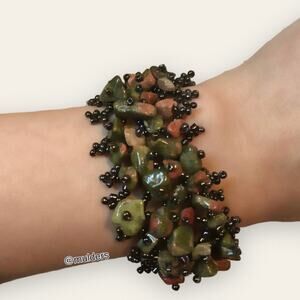 Costume Jewelry Fashion Black Beaded + Stone Crochet Bracelet